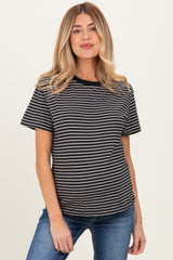 Black/White Short Sleeve Round Neck Stripe Maternity Tee