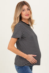 Black/White Short Sleeve Round Neck Stripe Maternity Tee