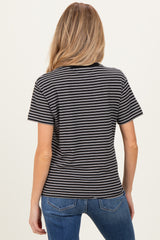 Black/White Short Sleeve Round Neck Stripe Maternity Tee