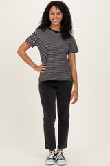 Black/White Short Sleeve Round Neck Stripe Tee