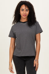 Black/White Short Sleeve Round Neck Stripe Maternity Tee