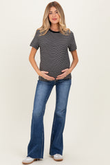 Black/White Short Sleeve Round Neck Stripe Maternity Tee