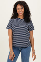 Navy/White Short Sleeve Round Neck Stripe Maternity Tee