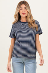 Navy/White Short Sleeve Round Neck Stripe Maternity Tee