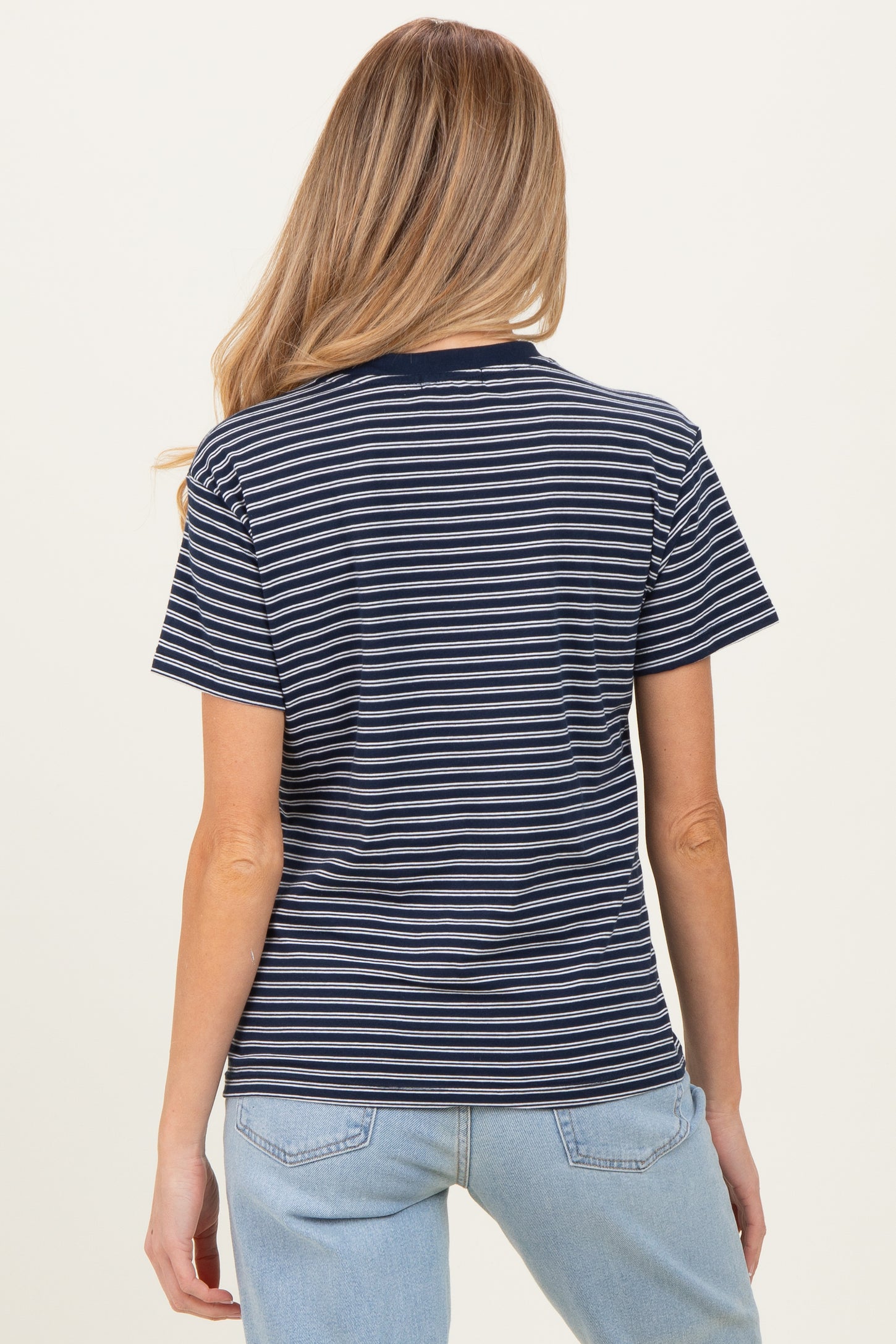 Navy/White Short Sleeve Round Neck Stripe Maternity Tee
