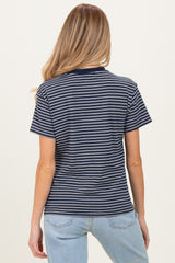 Navy/White Short Sleeve Round Neck Stripe Maternity Tee