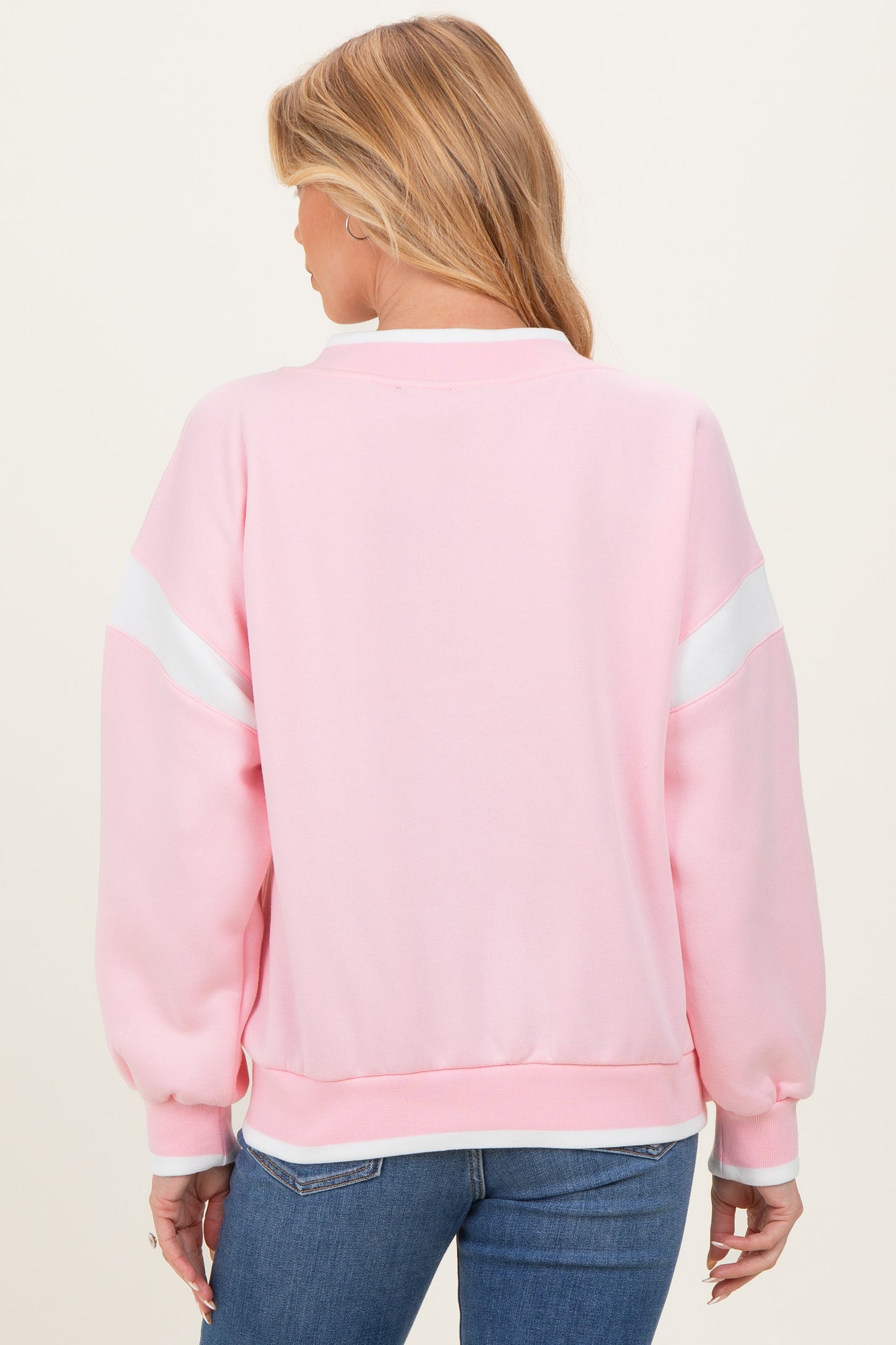 Pink Contrast Sleeve V-Neck Maternity Sweatshirt