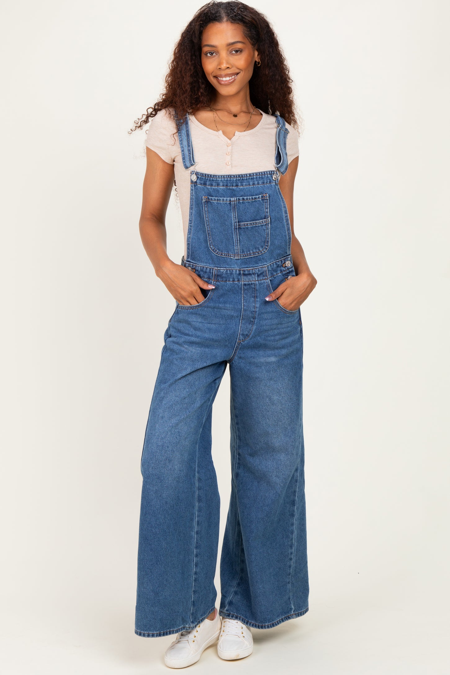 Denim Blue Wide-Leg Maternity Overalls