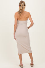 Beige Open Back Maternity Bodycon Dress