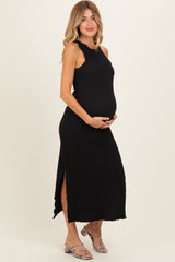 Black Textured Sleeveless Maternity Maxi Dress