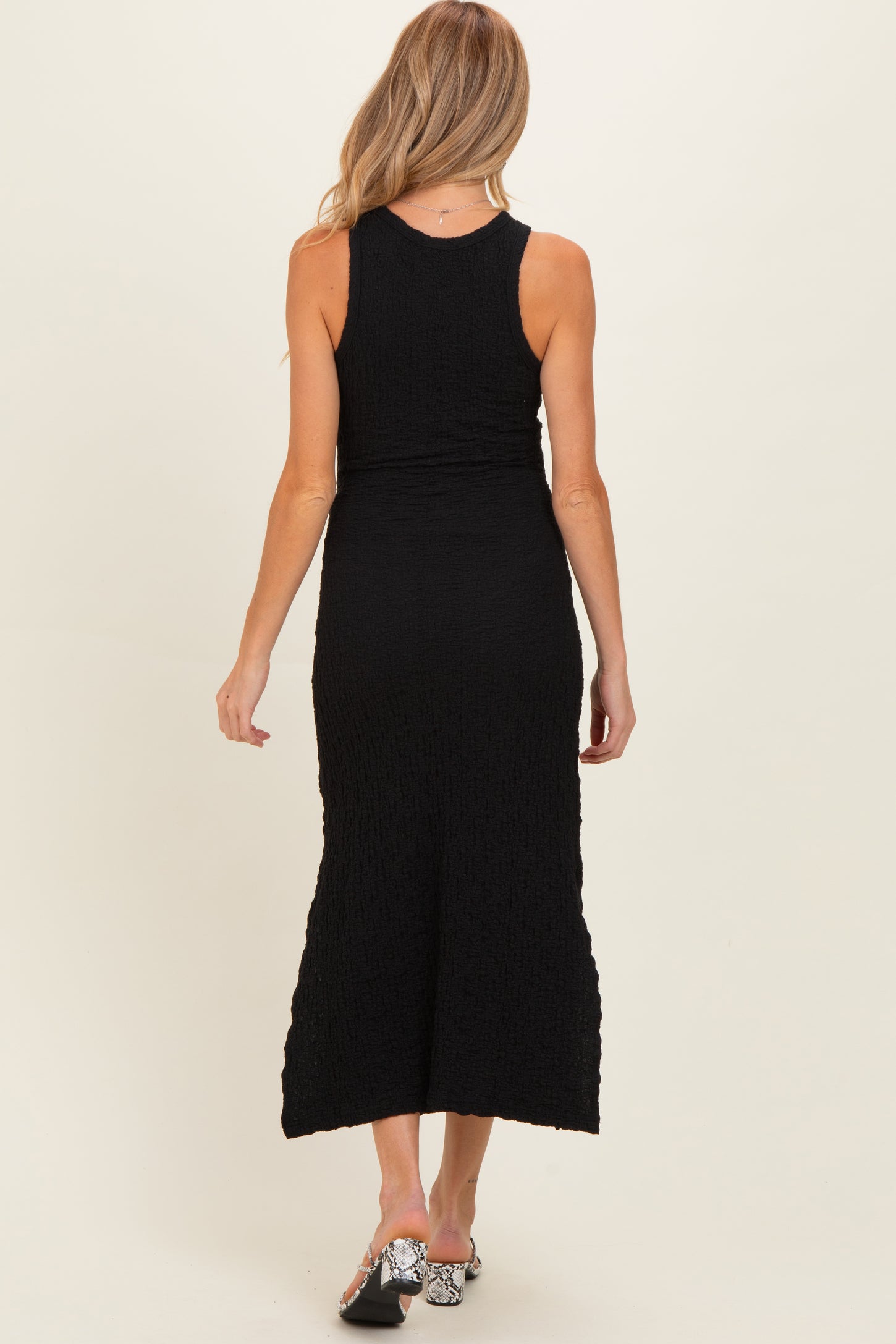 Black Textured Sleeveless Maternity Maxi Dress