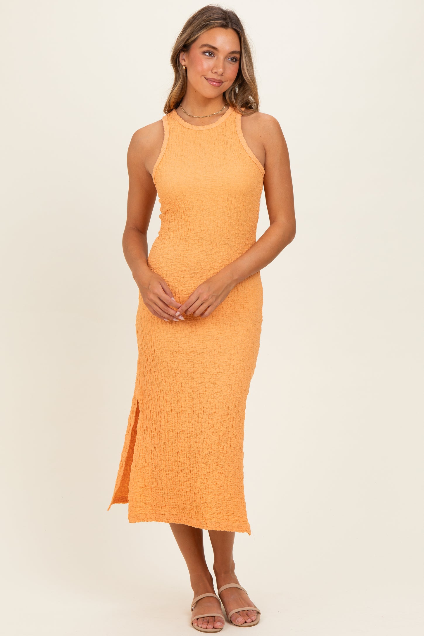 Light Orange Textured Sleeveless Maternity Maxi Dress – PinkBlush