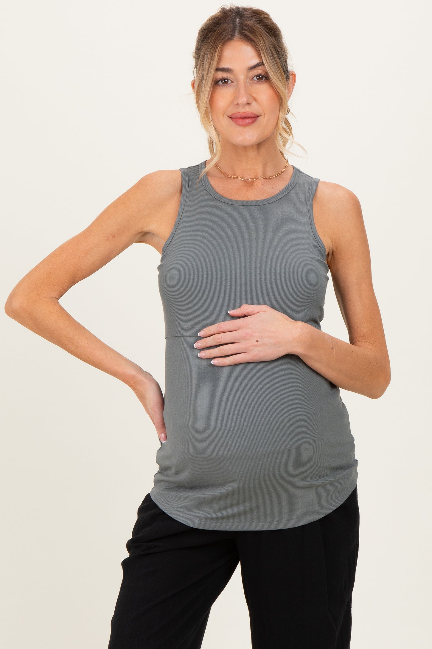Charcoal Sleeveless Maternity Nursing Tank Top