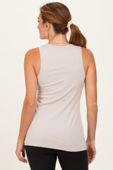 Beige Sleeveless Nursing Tank Top