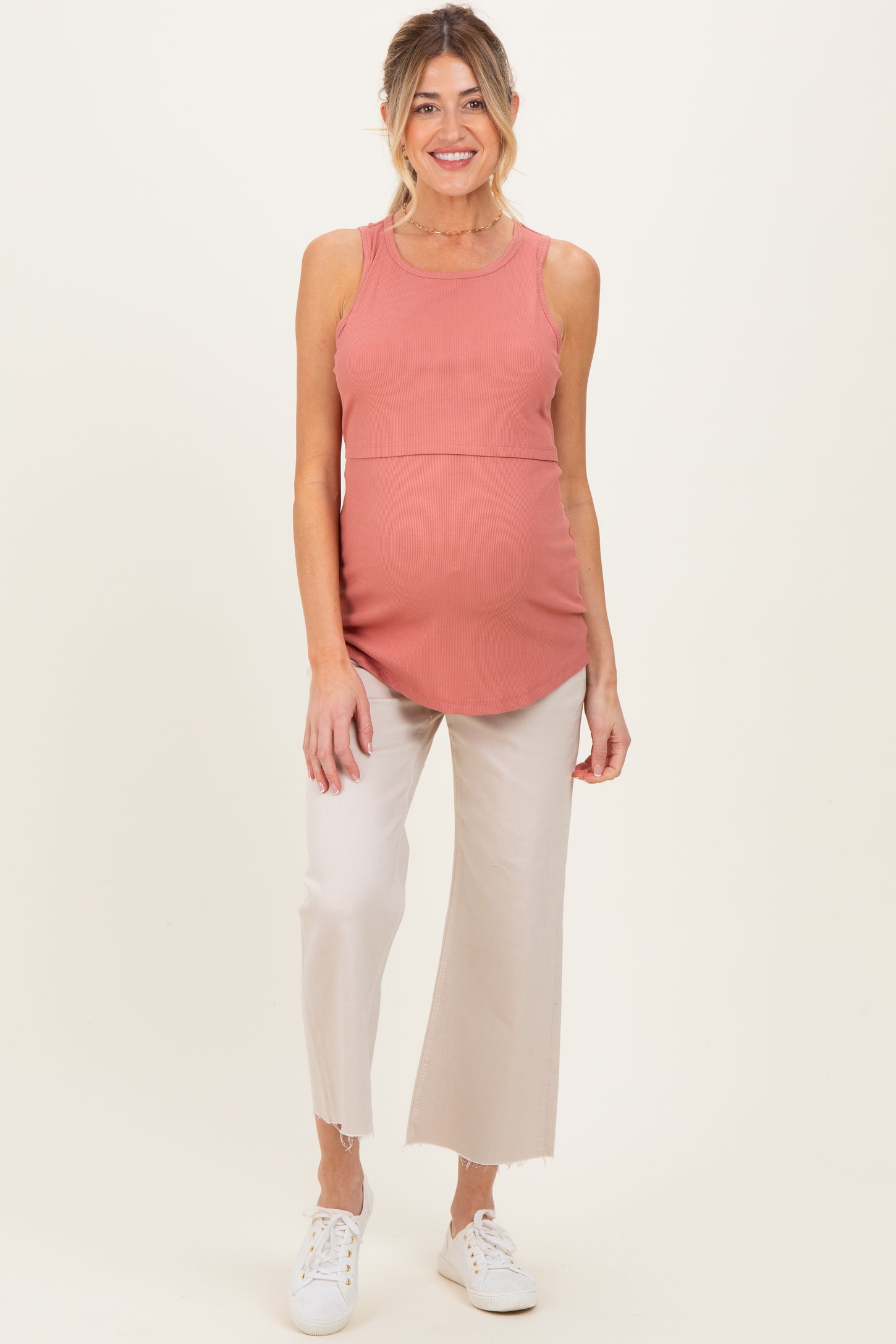 Coral Sleeveless Maternity Nursing Tank Top
