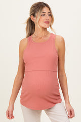 Coral Sleeveless Maternity Nursing Tank Top