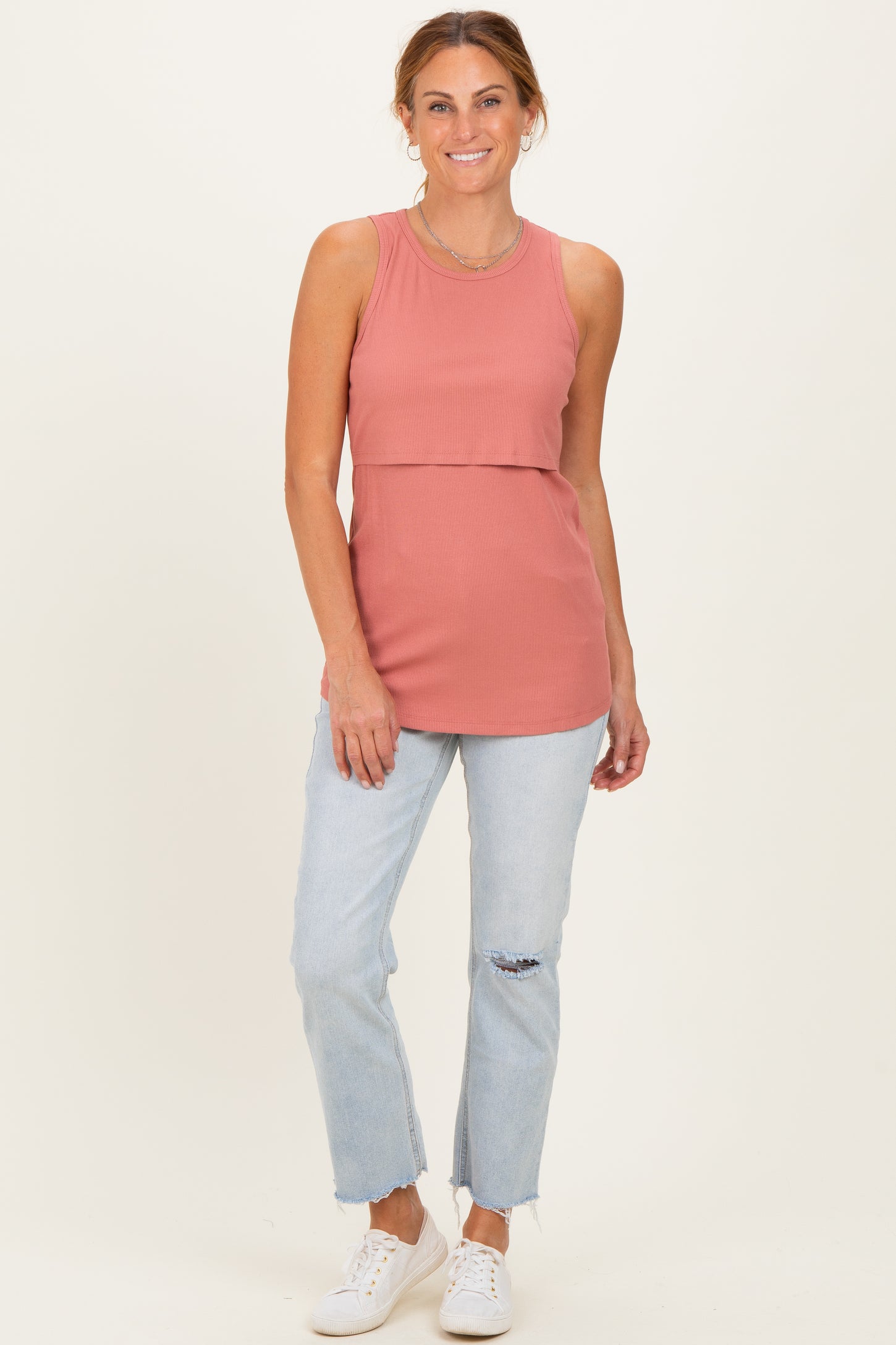 Coral Sleeveless Maternity Nursing Tank Top