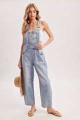 Light Wash Denim Barrel Overalls