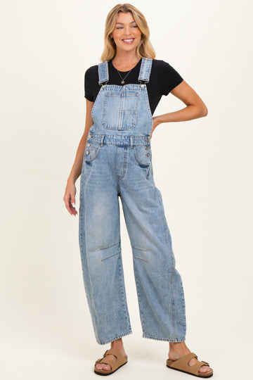 Light Wash Denim Barrel Maternity Overalls