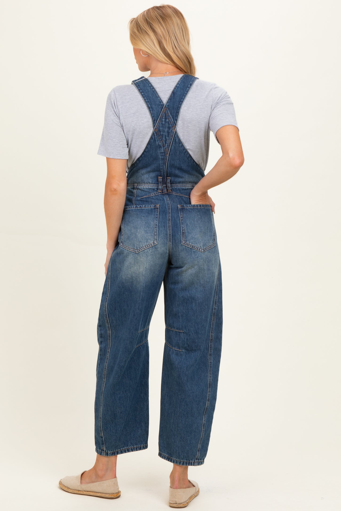 Dark Wash Denim Barrel Maternity Overalls