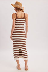 Coco Striped Square Neck Sleeveless Knit Midi Dress