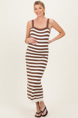 Coco Stripe Striped Square Neck Sleeveless Knit Maternity Midi Dress