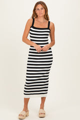 Black Striped Square Neck Sleeveless Knit Midi Dress