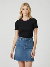 Black Ribbed Crewneck Maternity Tee With Contrast Trim