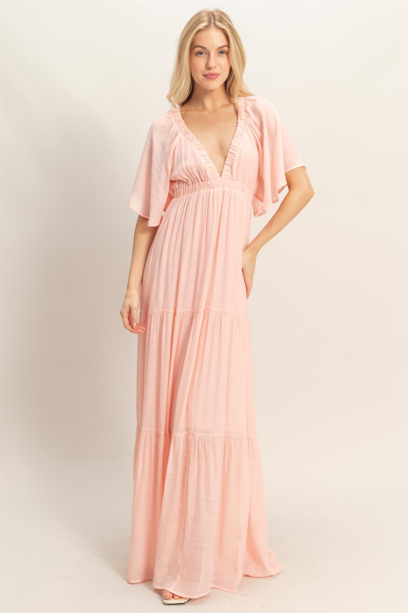 women's light pink strapless dress for school Light Pink Strapless Dress With Beaded Appliqué Tulle And Lace-Up Back main image 0