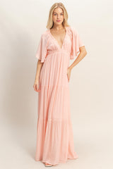 Light Pink Flutter Sleeve Maternity Maxi Dress