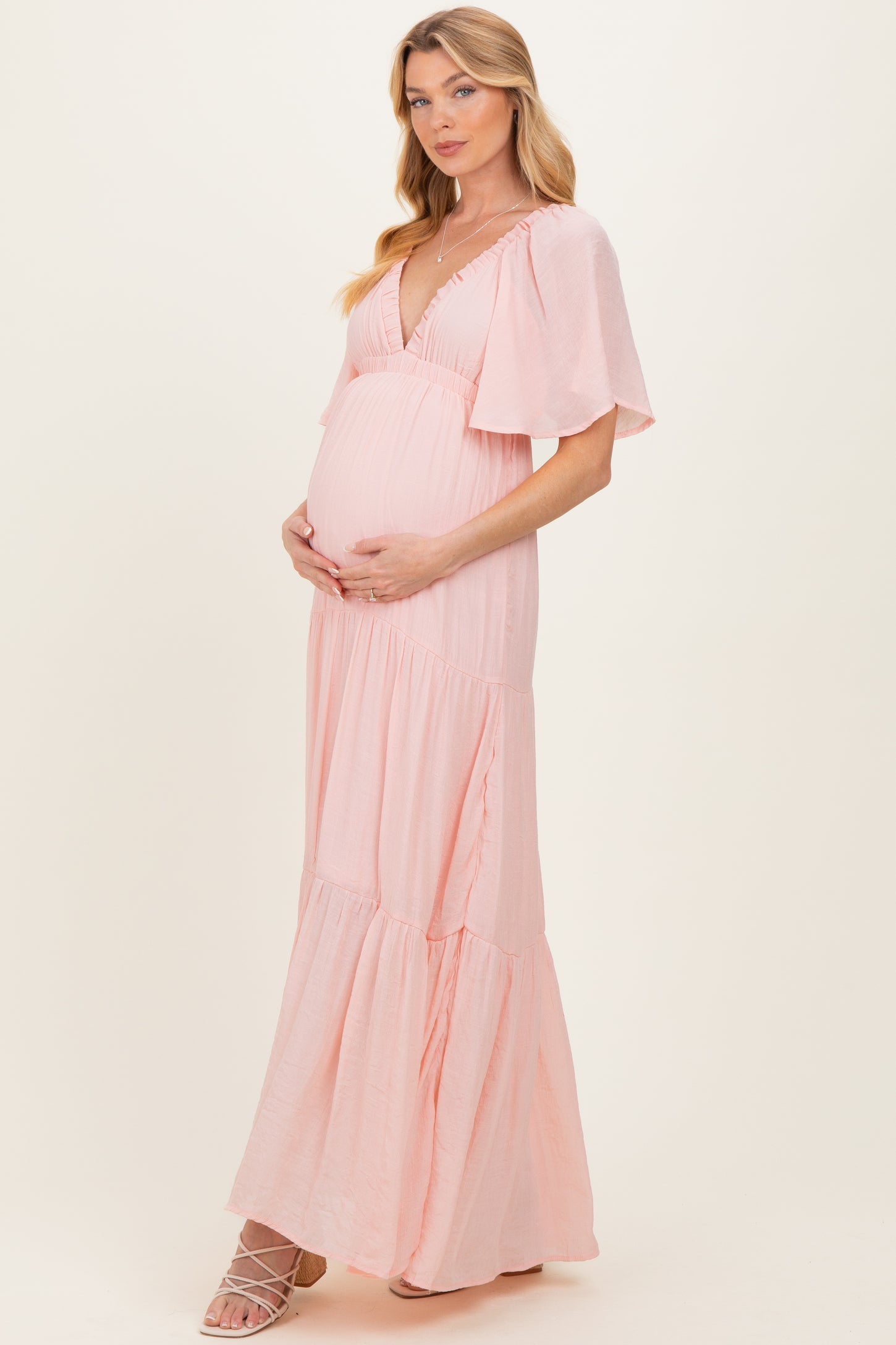pink flutter sleeve dress Orsay Flutter Sleeve Maxi Dress