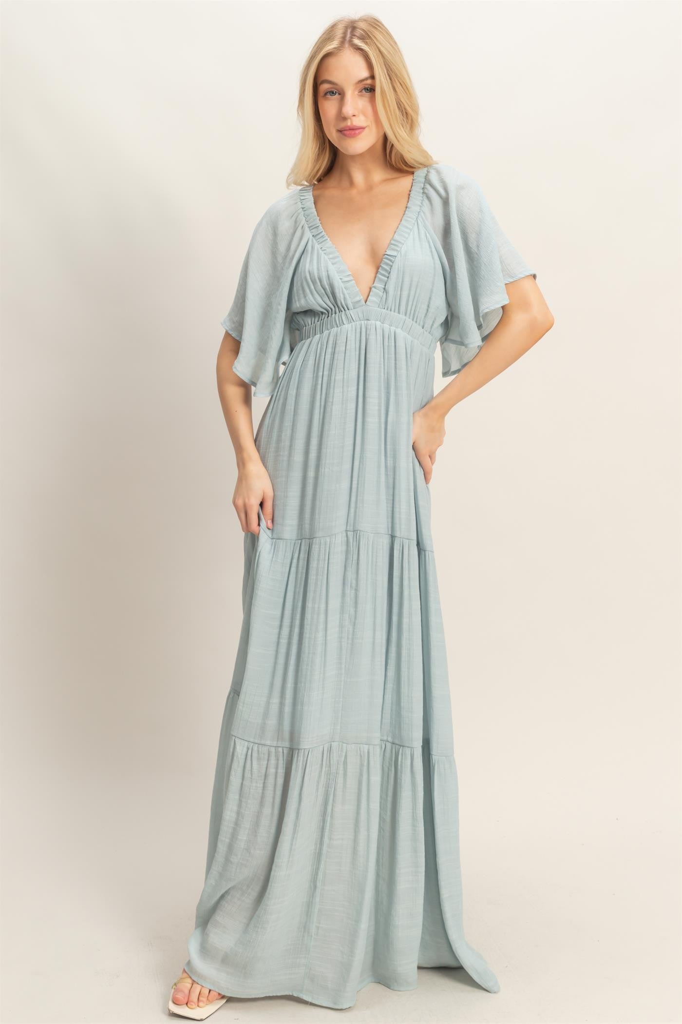 flutter sleeve maxi dress Light Blue Flutter Sleeve Maxi Dress
