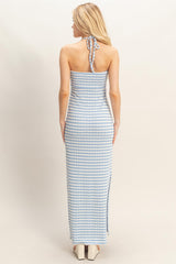 Blue Halter Neck Twist Bust Midi Dress