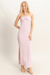 Lavender Halter Neck Twist Bust Midi Dress