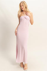 Lavender Halter Neck Twist Bust Midi Dress