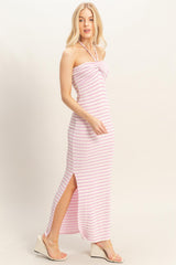 Lavender Halter Neck Twist Bust Midi Dress