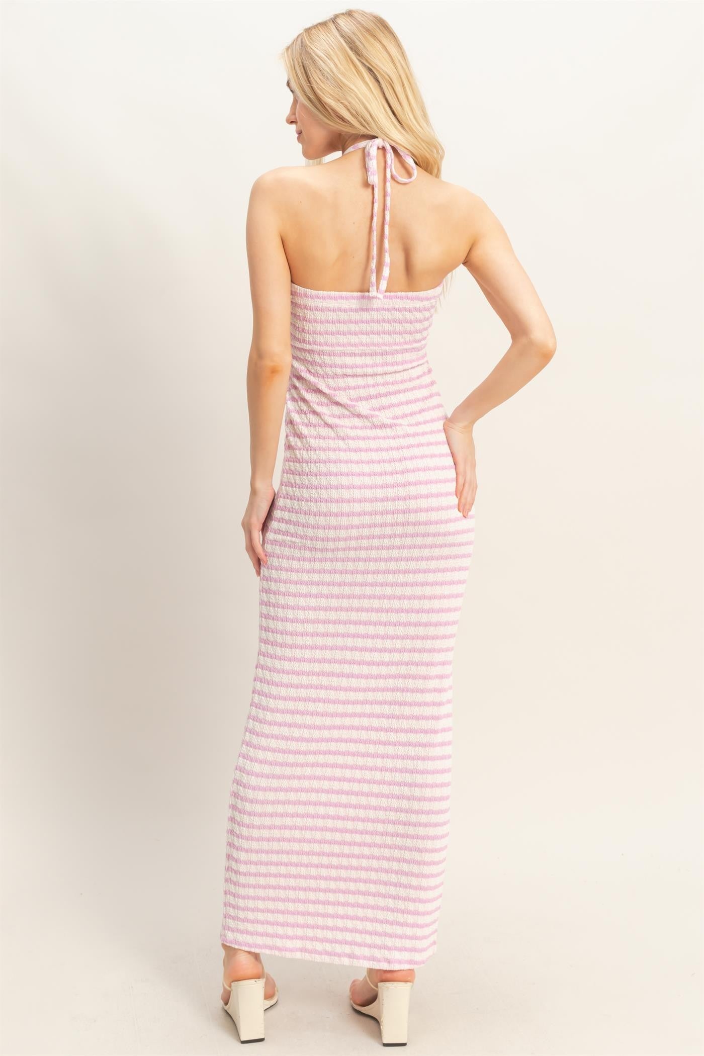 Lavender Halter Neck Twist Bust Midi Dress