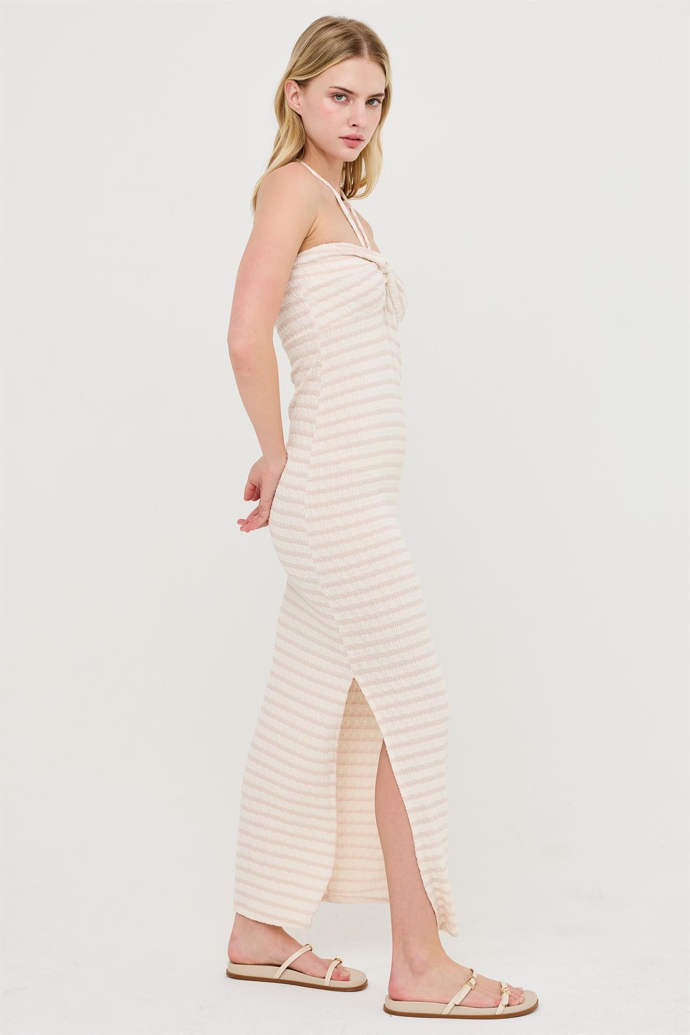 halter neck twist dress Taupe Halter Neck Twist Bust Midi Dress PinkBlush