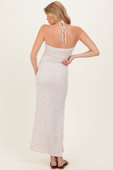 Taupe Halter Neck Twist Bust Maternity Midi Dress