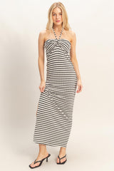 Black Halter Neck Twist Bust Maternity Midi Dress
