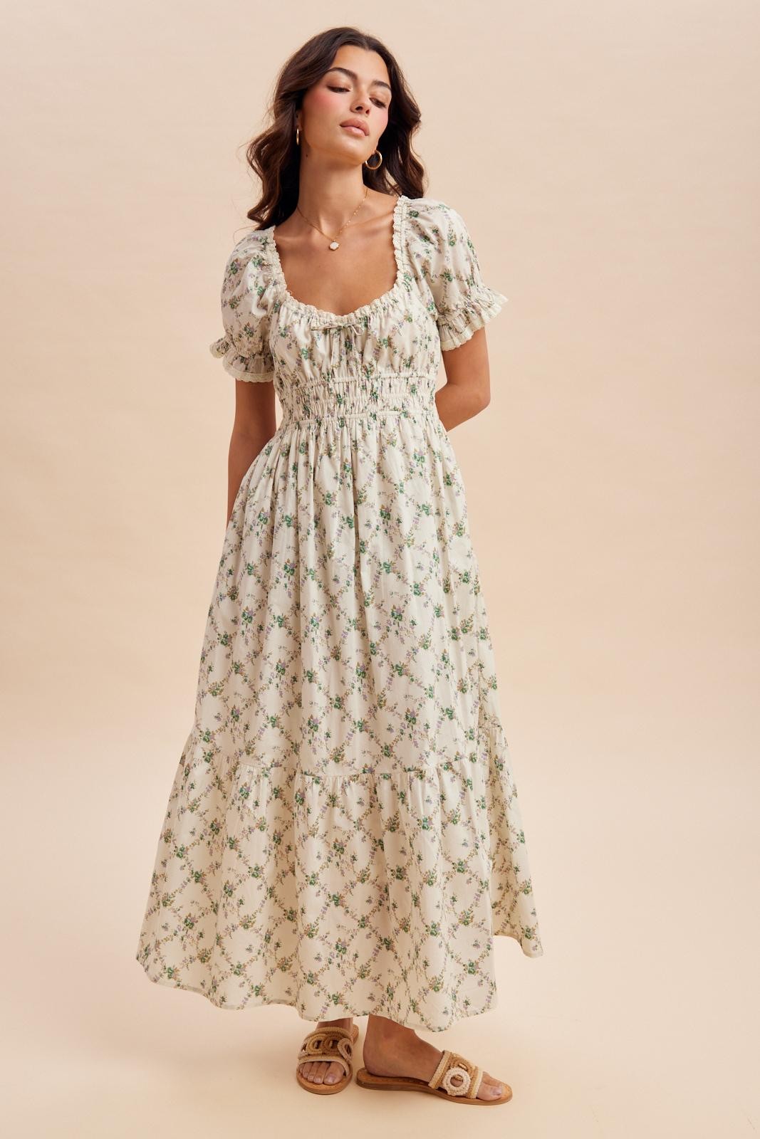 Green Floral Smocked Maxi Dress – PinkBlush