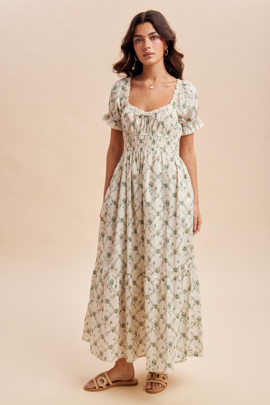 Green Floral Smocked Maxi Dress – PinkBlush