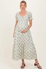 Green Floral Smocked Maternity Maxi Dress