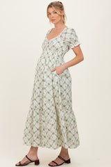 Green Floral Smocked Maternity Maxi Dress