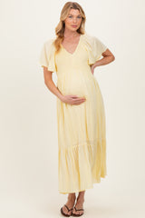 Yellow Smocked Maternity Midi Dress