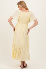Yellow Smocked Maternity Midi Dress