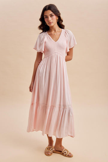 Light Pink Smocked Midi Dress
