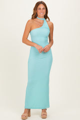 Mint Green Mesh Overlay Halter Maxi Dress