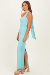 Mint Green Mesh Overlay Halter Maxi Dress