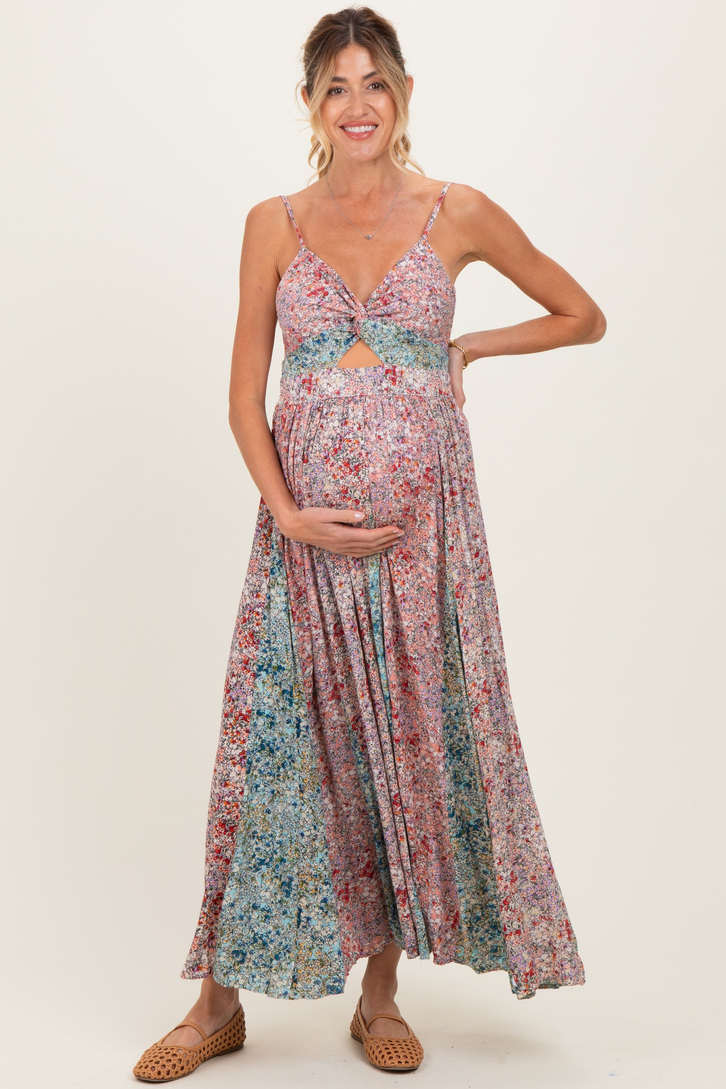 Multi V Neck Twist Front Cut Out Maternity Maxi Dress – PinkBlush